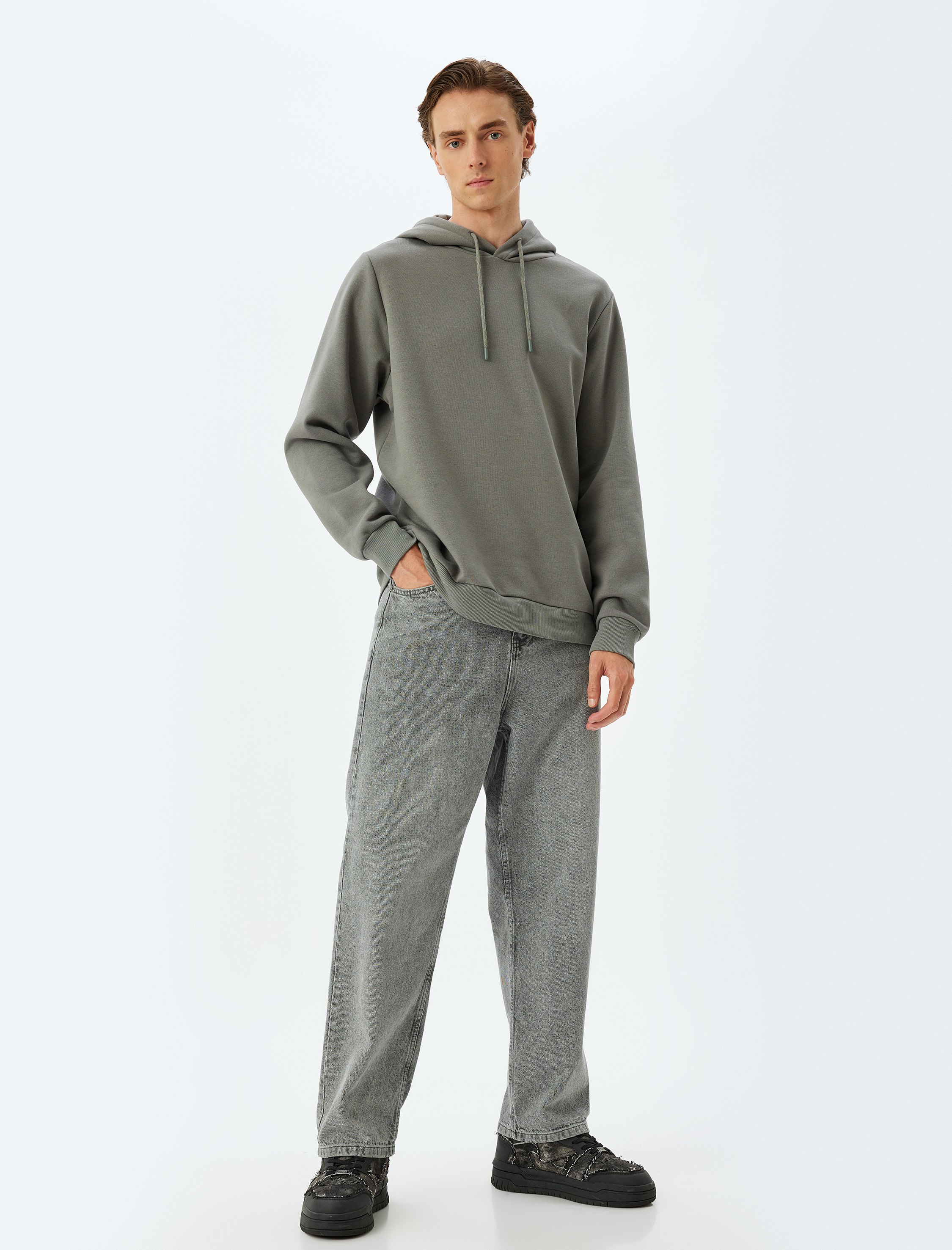   Şardonlu Pamuk Karışımlı Basic Kapşonlu Sweatshirt