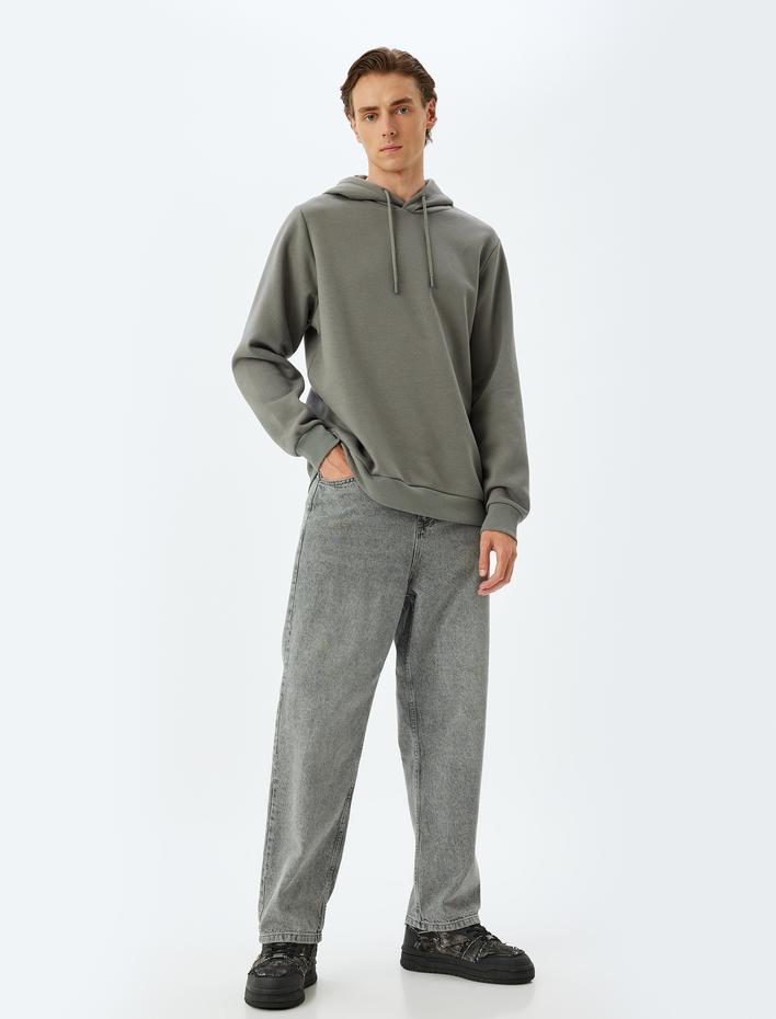  Şardonlu Pamuk Karışımlı Basic Kapşonlu Sweatshirt