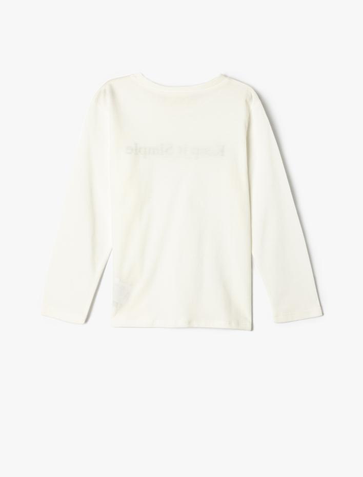 Kız Çocuk Tişört Slogan Baskılı Uzun Kollu Bisiklet Yaka Pamuklu