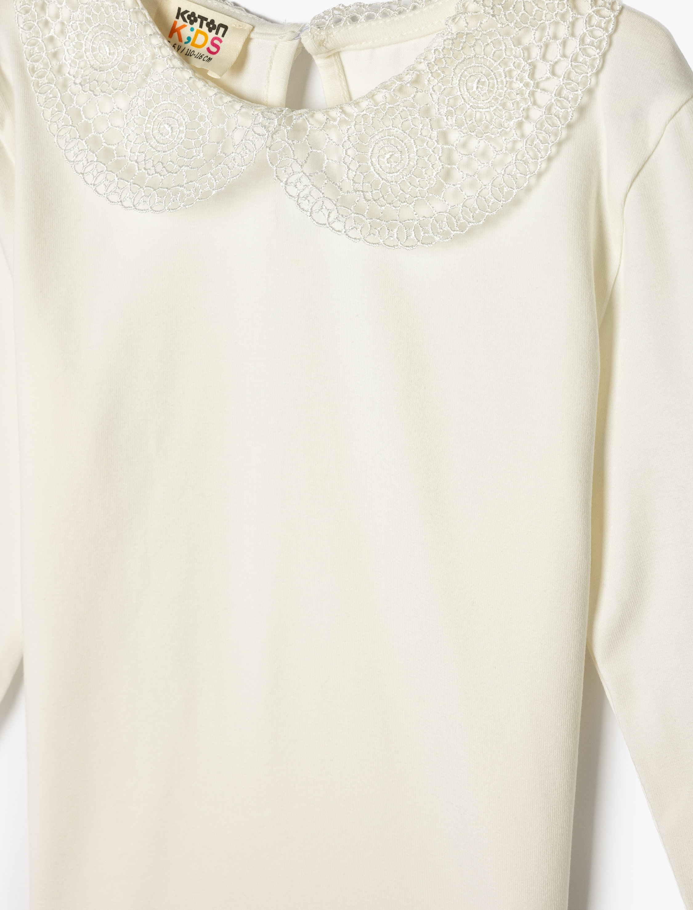  Kız Çocuk Uzun Kollu Dantel Detaylı Pamuklu Bebe Yaka Tişört
