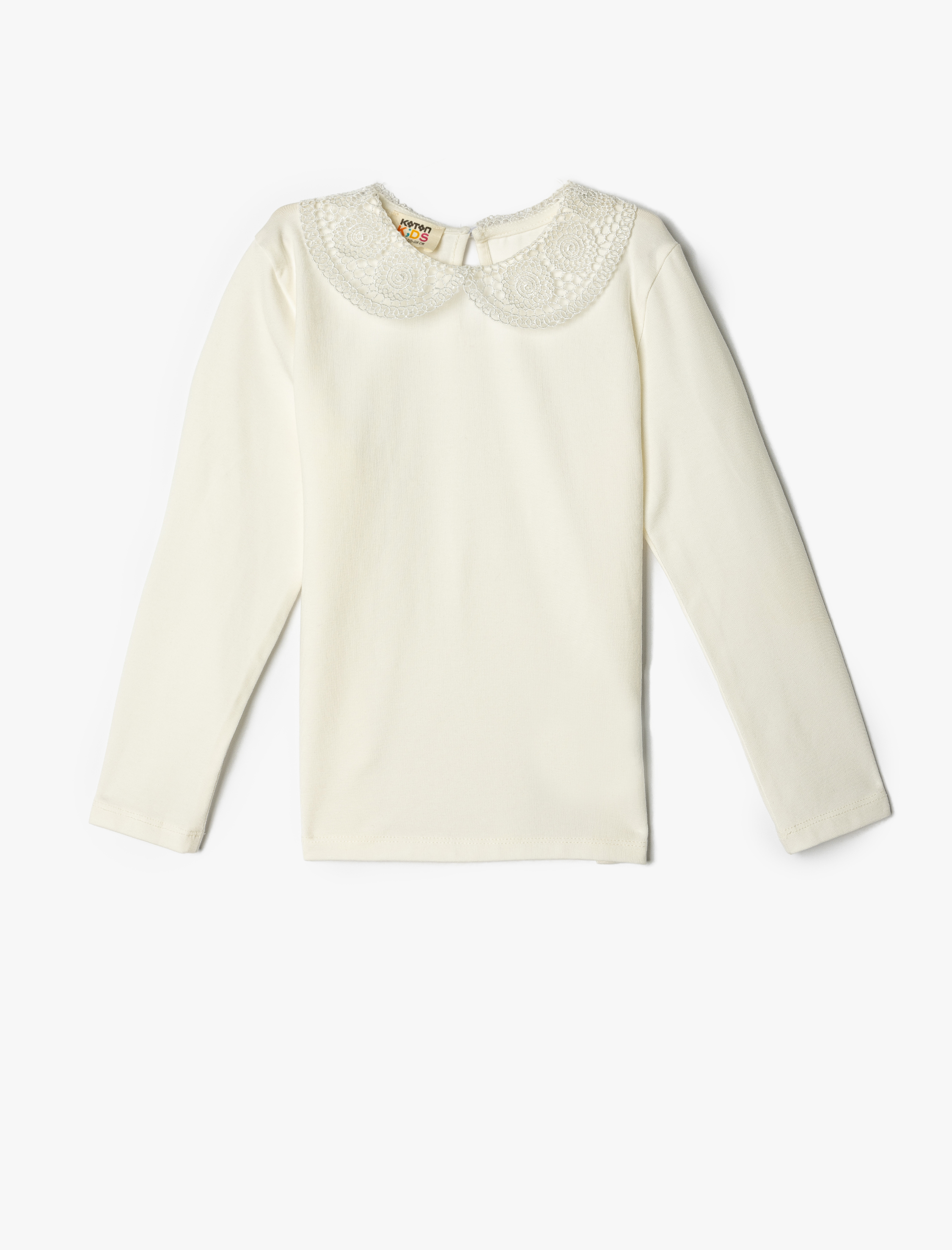  Kız Çocuk Uzun Kollu Dantel Detaylı Pamuklu Bebe Yaka Tişört