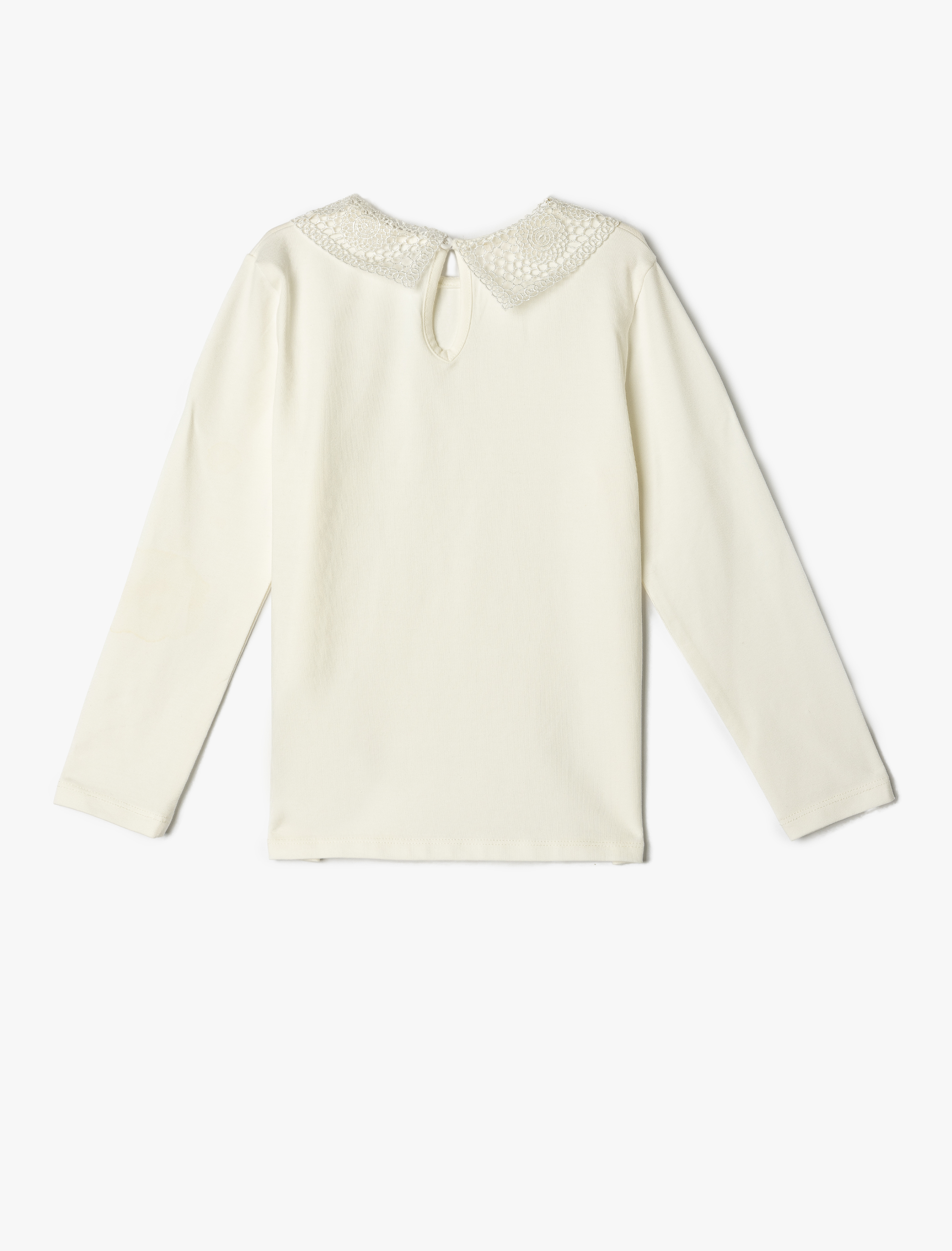  Kız Çocuk Uzun Kollu Dantel Detaylı Pamuklu Bebe Yaka Tişört