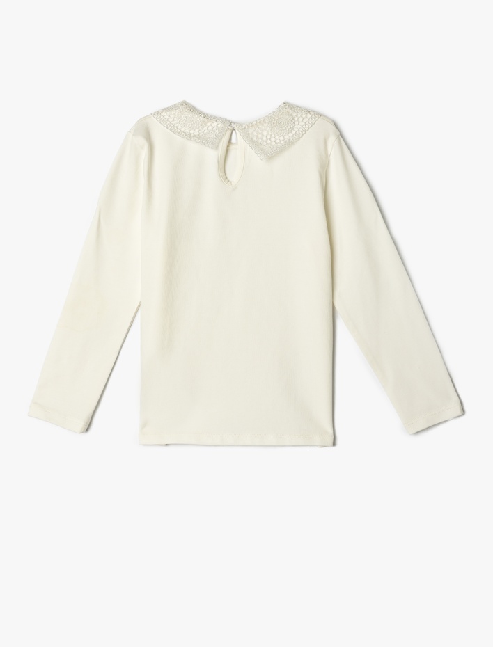 Kız Çocuk Uzun Kollu Dantel Detaylı Pamuklu Bebe Yaka Tişört