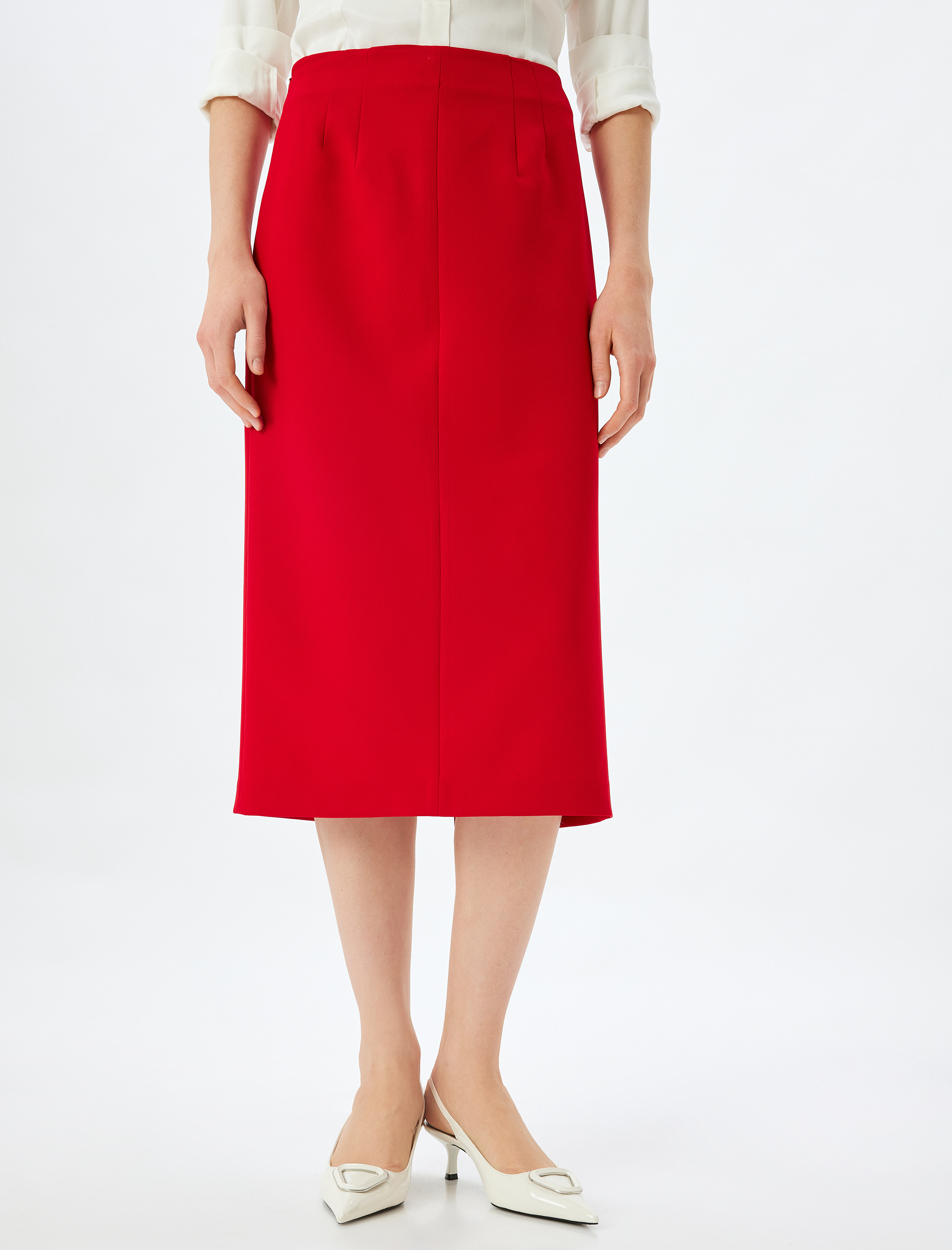   Arkadan Yırtmaç Detaylı Midi Boy A Kesim Etek