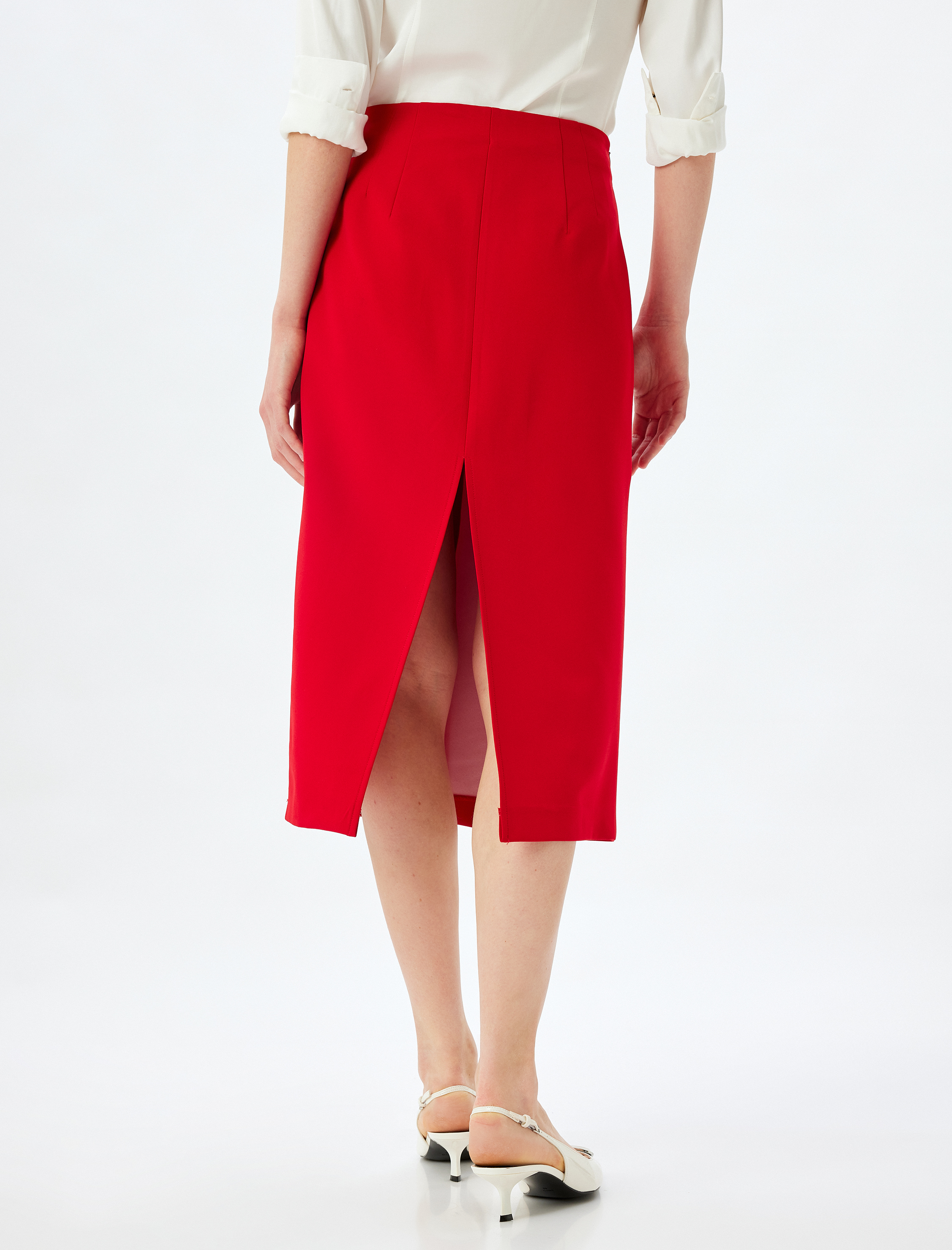   Arkadan Yırtmaç Detaylı Midi Boy A Kesim Etek