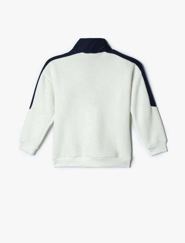 Erkek Çocuk Dik Yaka Yarım Fermuarlı Pamuklu Şardonlu Baskılı Sweatshirt