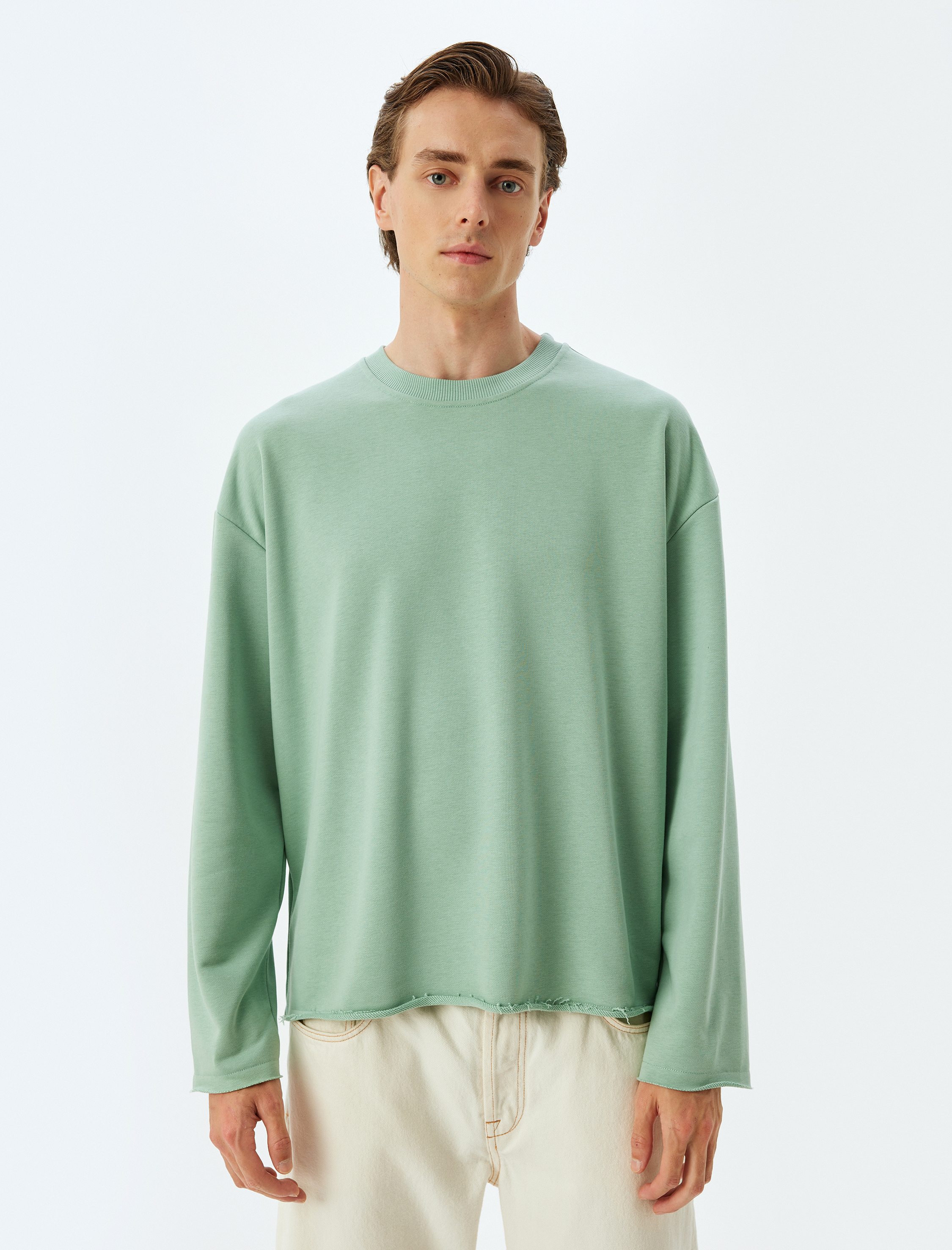   Oversize Sweatshirt Bisiklet Yaka Dikiş Detaylı Pamuklu