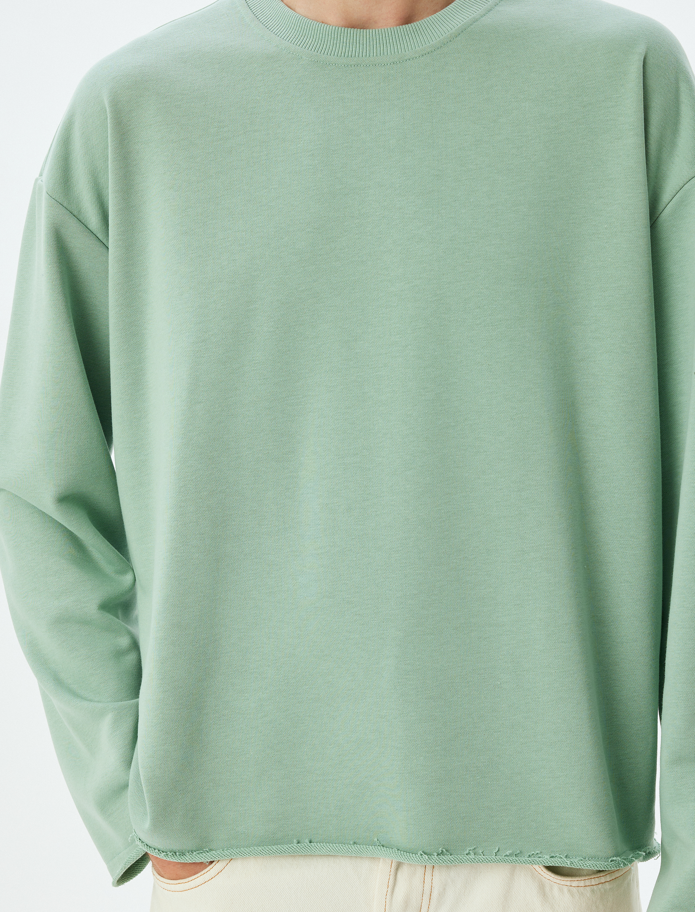   Oversize Sweatshirt Bisiklet Yaka Dikiş Detaylı Pamuklu