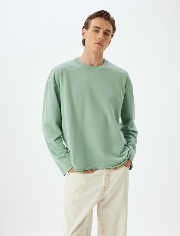  Oversize Sweatshirt Bisiklet Yaka Dikiş Detaylı Pamuklu