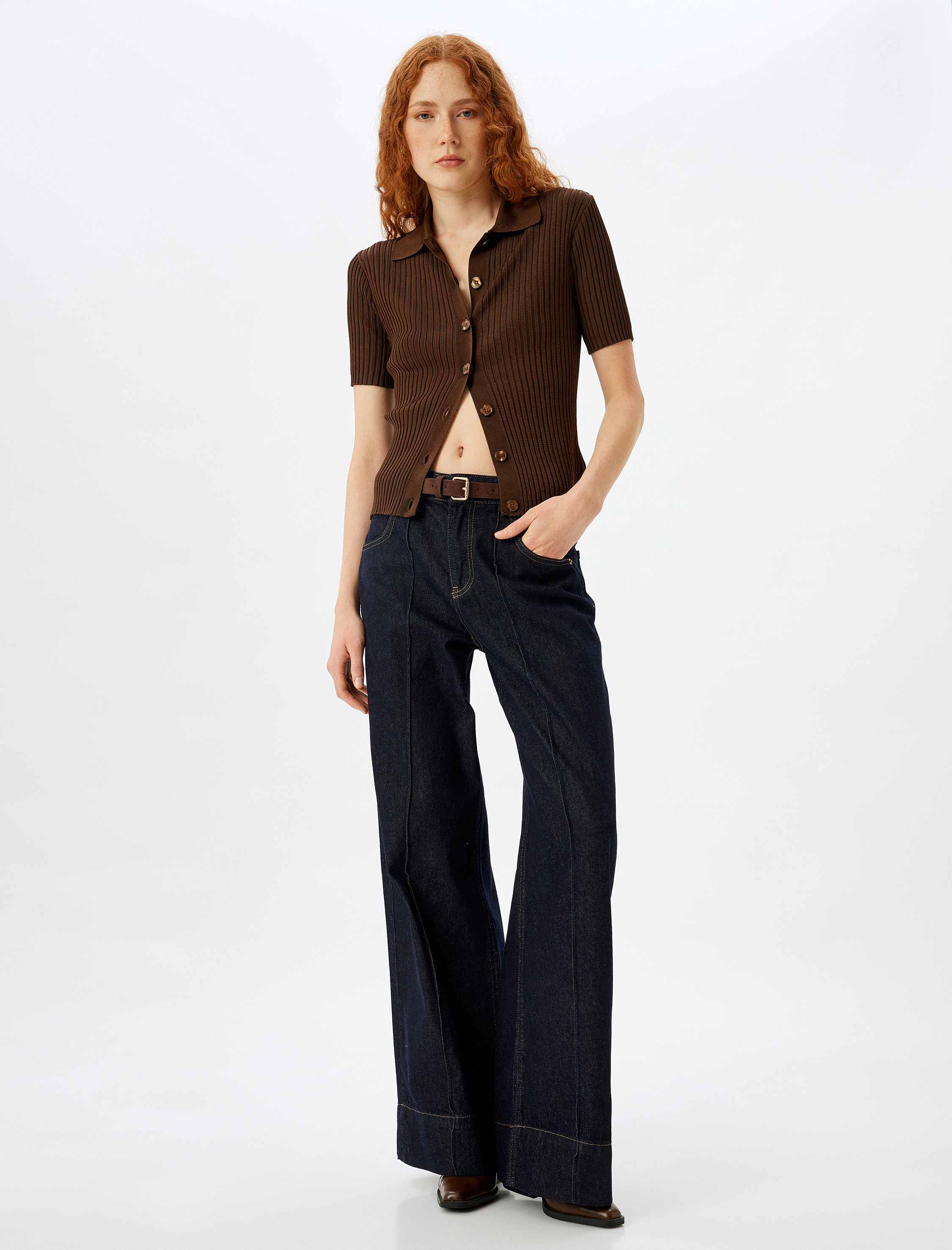   Polo Yaka Triko Kazak Kısa Kollu Düğmeli