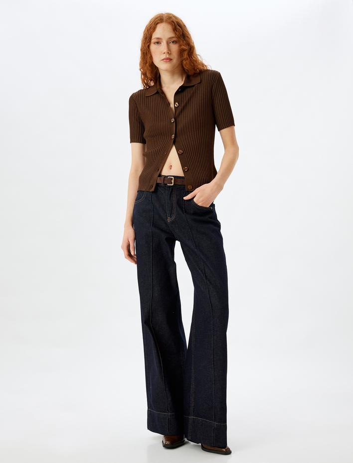  Polo Yaka Triko Kazak Kısa Kollu Düğmeli