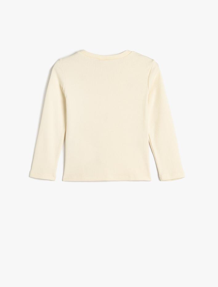 Kız Bebek Tişört Uzun Kollu Çiçek Baskılı Bisiklet Yaka Pamuklu