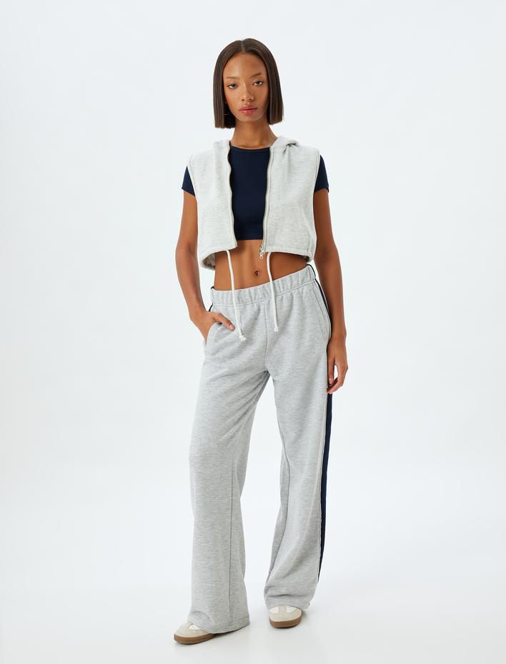  Bol Paça Eşofman Altı Beli Lastikli Şerit Detaylı Cepli Rahat Kalıp Şardonlu