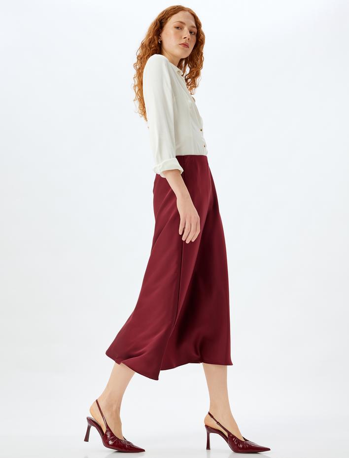  Uzun Saten Etek Kloş Form Standart Bel