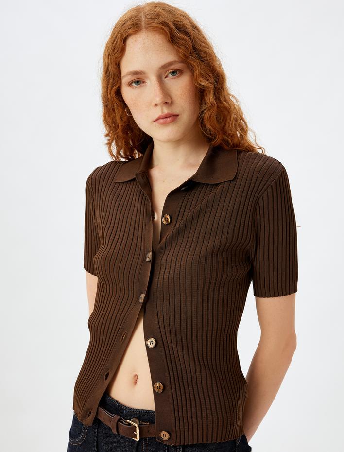  Polo Yaka Triko Kazak Kısa Kollu Düğmeli