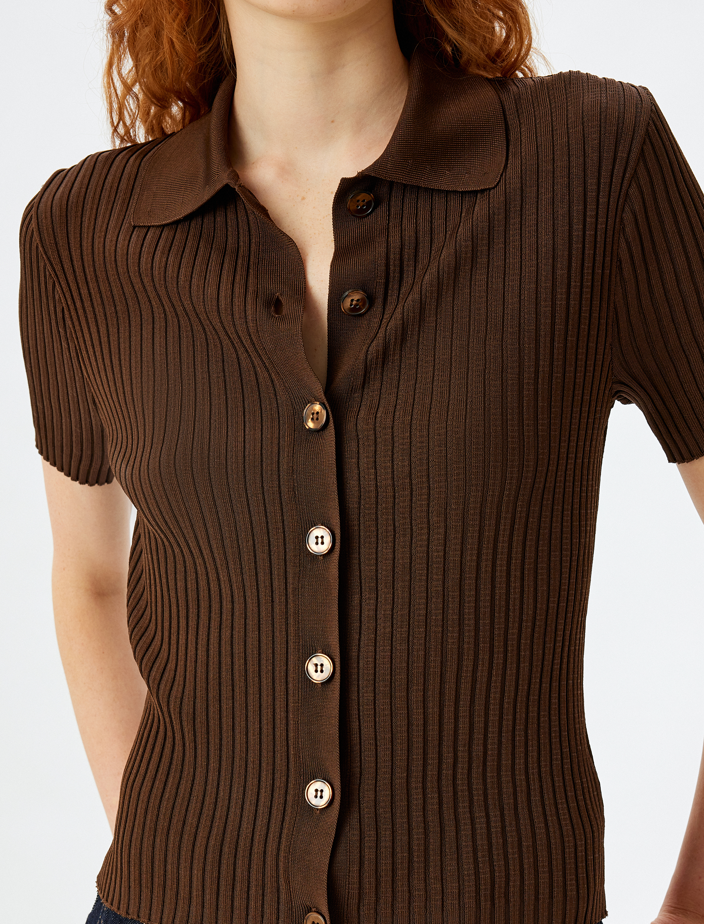   Polo Yaka Triko Kazak Kısa Kollu Düğmeli