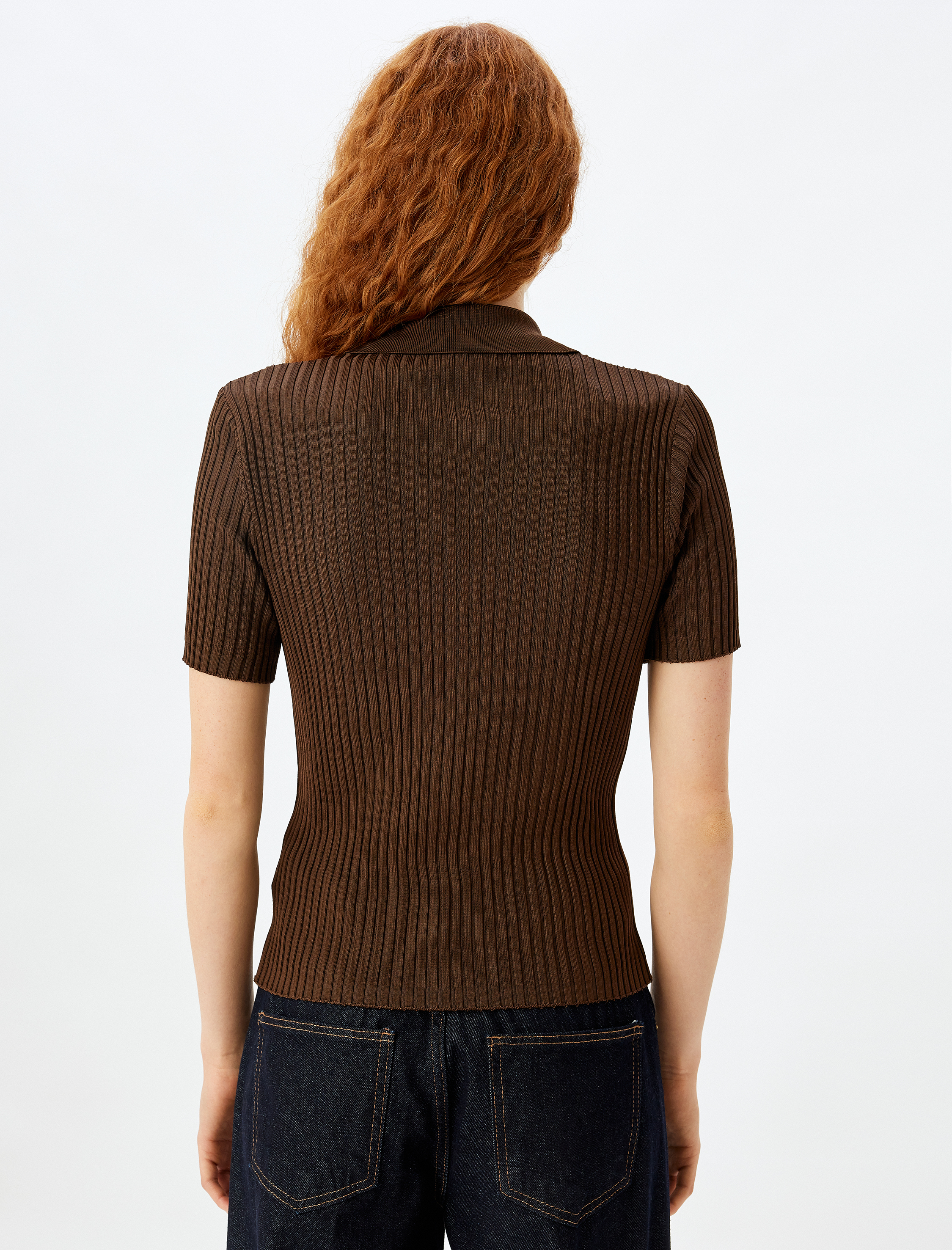   Polo Yaka Triko Kazak Kısa Kollu Düğmeli