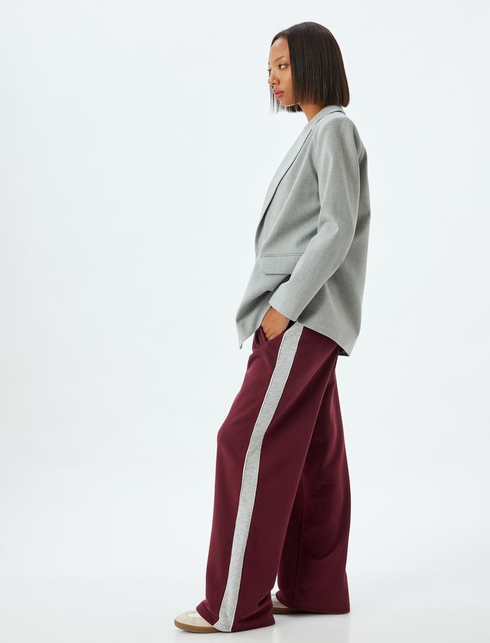  Bol Paça Eşofman Altı Beli Lastikli Şerit Detaylı Cepli Rahat Kalıp Şardonlu