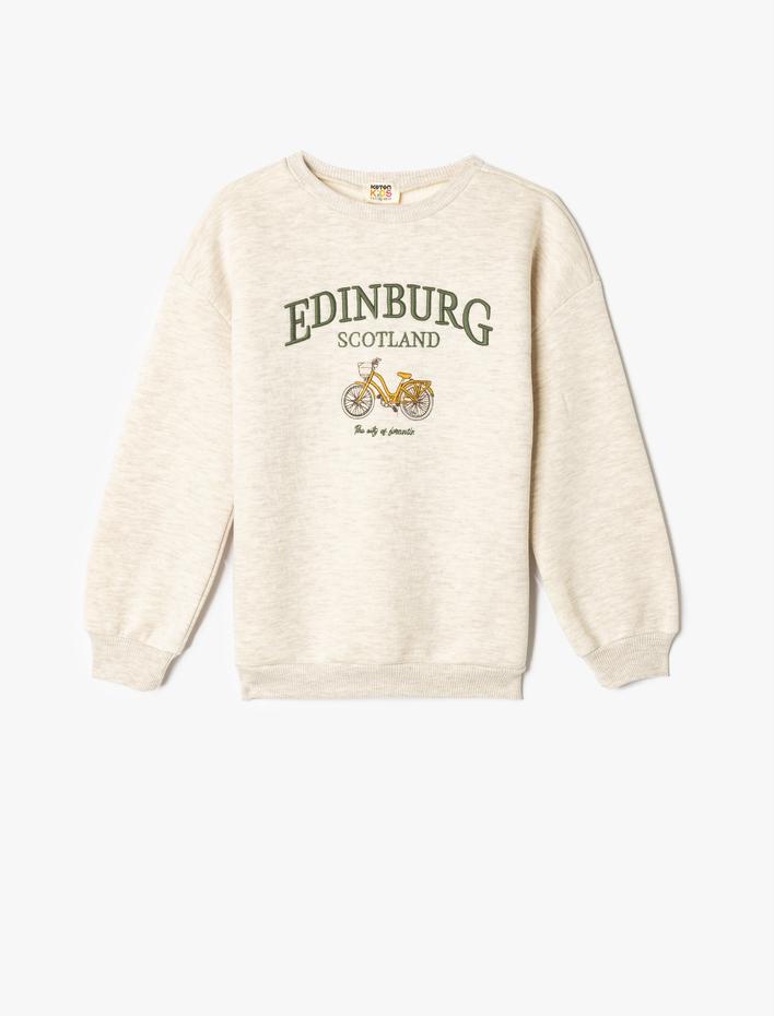 Kız Çocuk Sweatshirt Bisiklet Baskılı Uzun Kollu Bisiklet Yaka Şardonlu