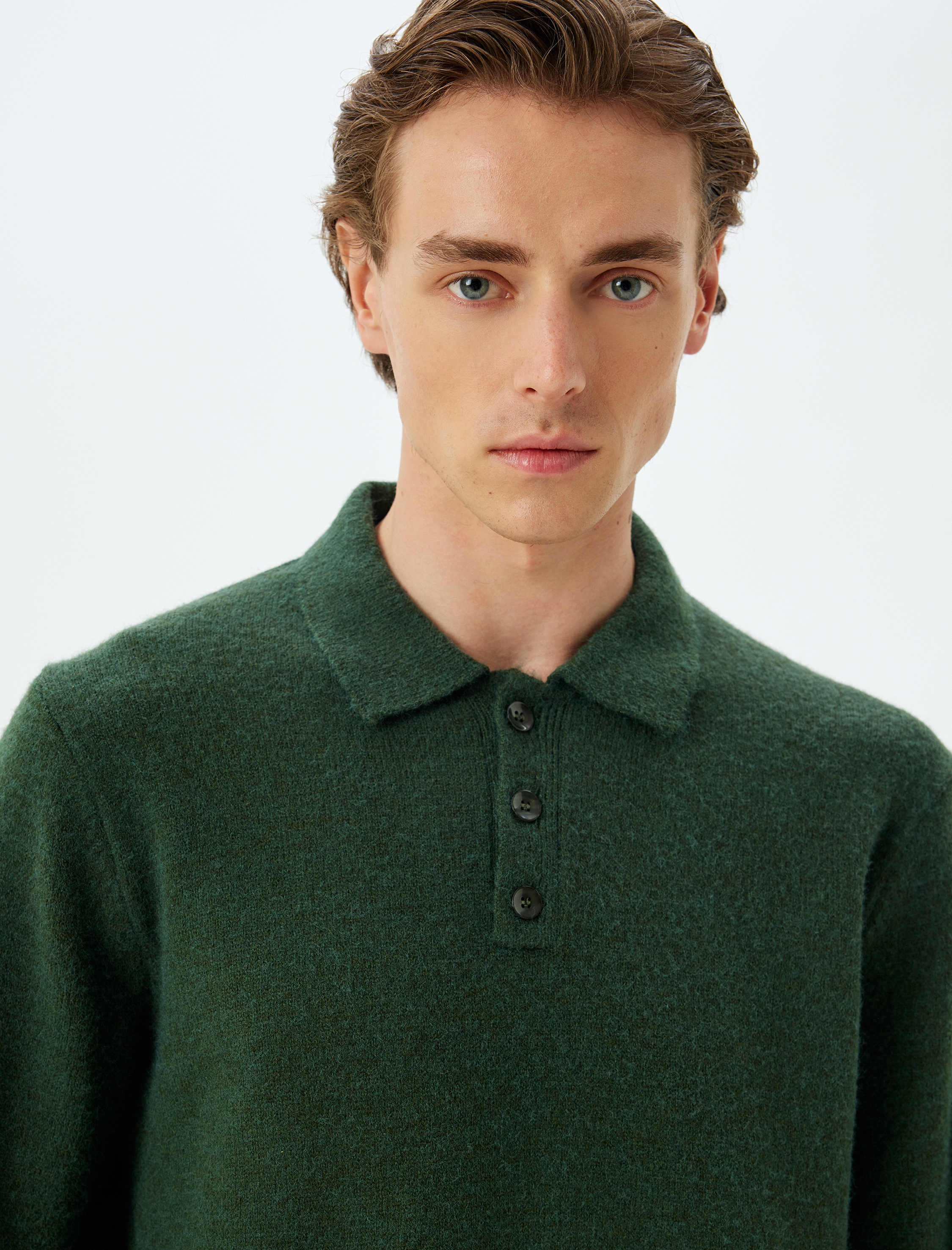   Triko Kazak Polo Yaka Basic Uzun Kollu Düğme Detaylı