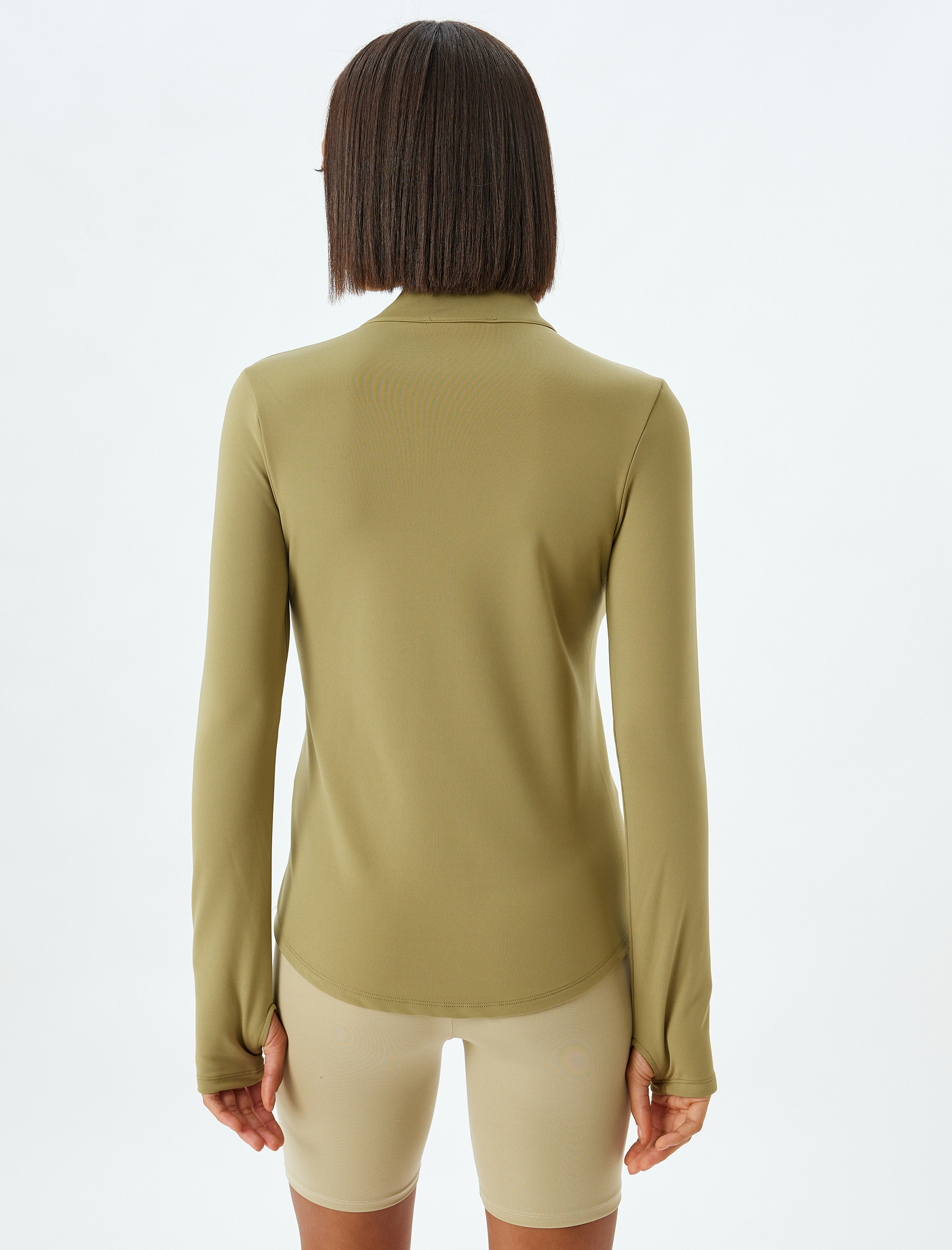   Yarım Fermuarlı Spor Sweatshirt Dik Yaka Yumuşak Tuşe Şardonlu Slim Fit