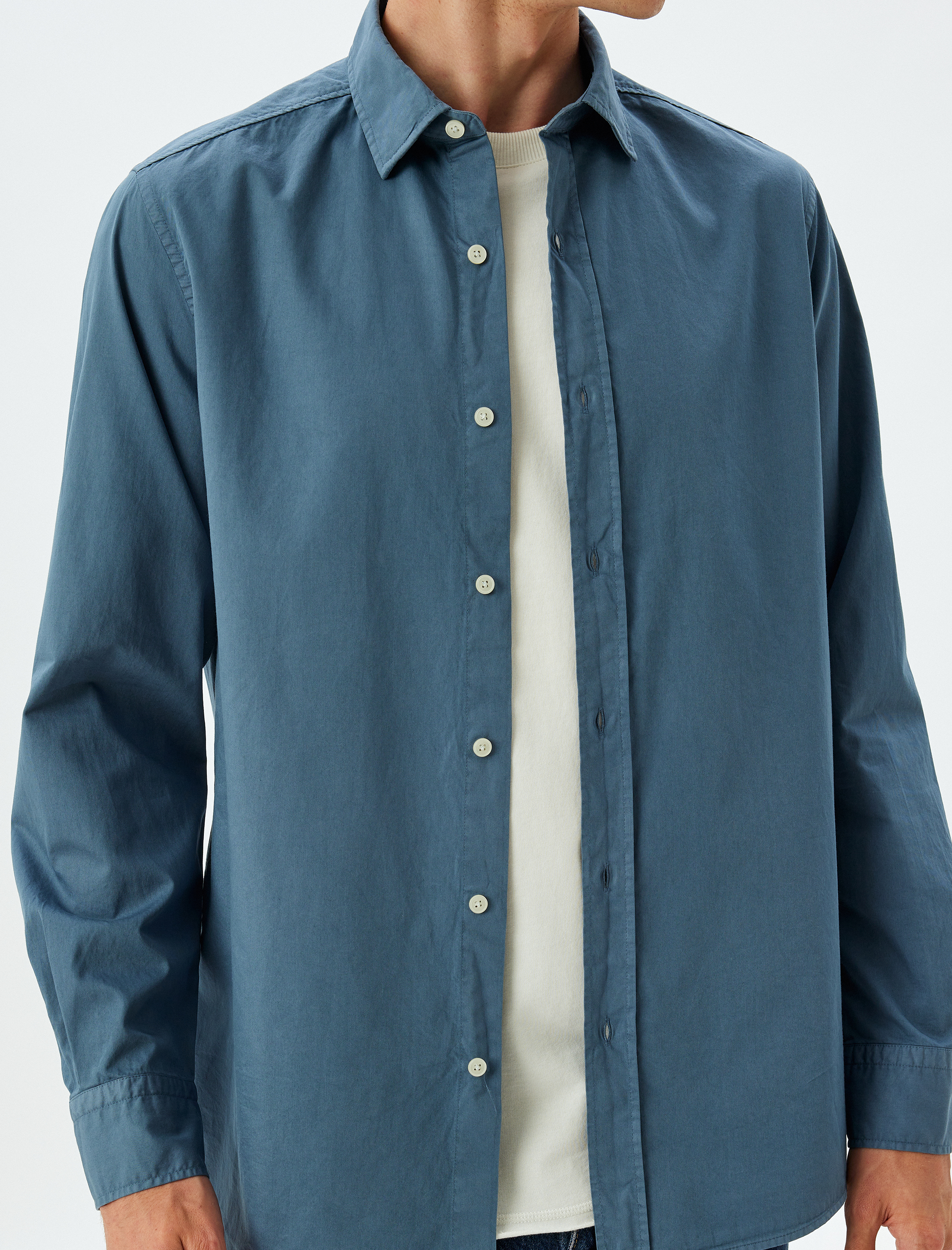   Basic Gömlek Uzun Kollu Yarım İtalyan Yaka Düğmeli Pamuklu Regular Fit