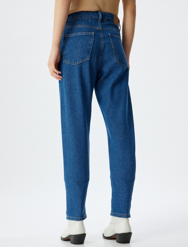 Mom Kot Pantolon Yüksek Bel Düğmeli Cepli Pamuklu - Mom Fit Jean_3
