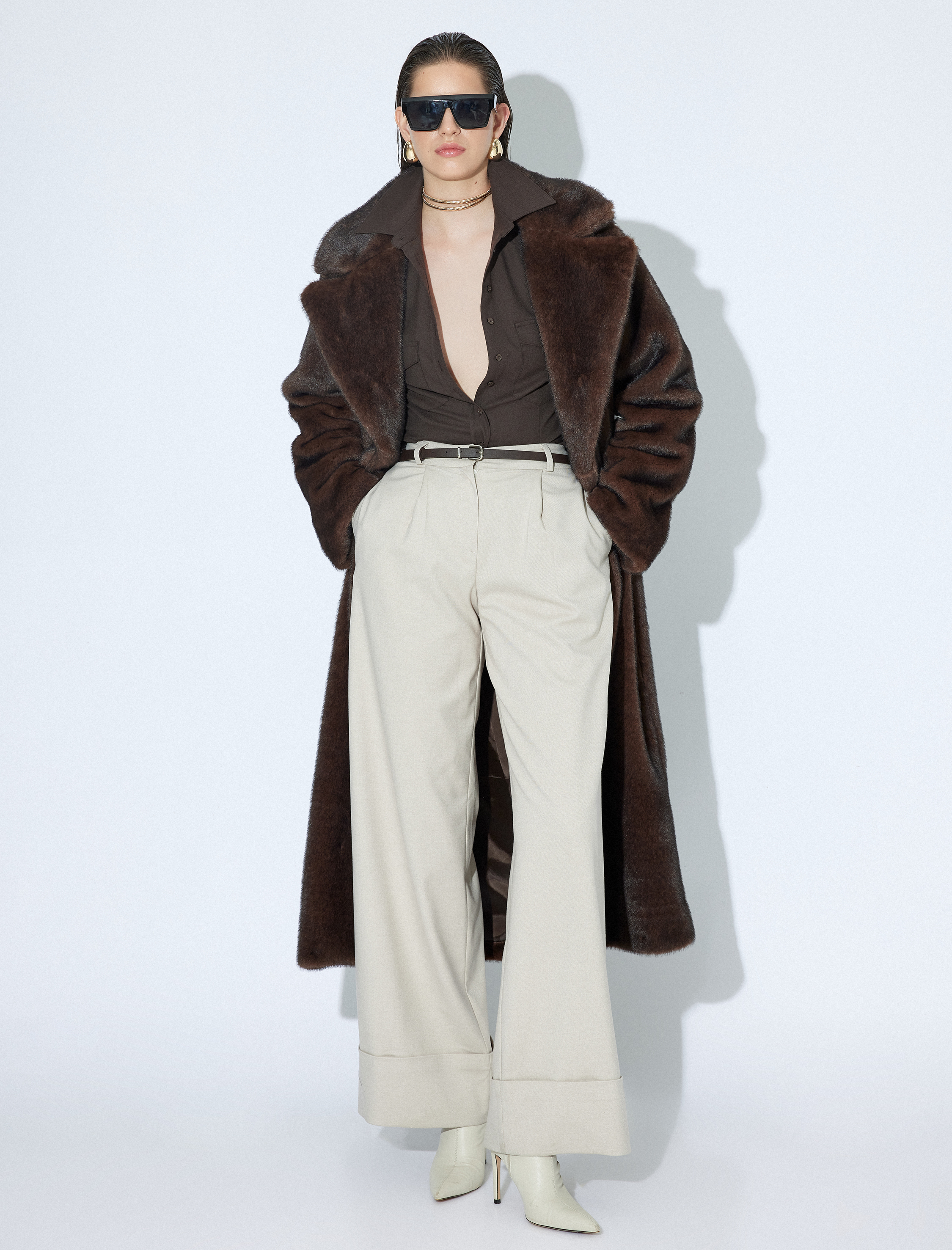   Suni Kürk Uzun Kaban Oversize Kruvaze