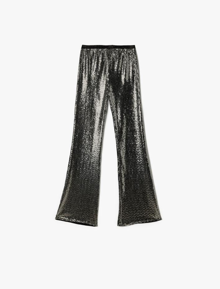 Kız Çocuk Parlak İspanyol Paça Pantolon Beli Lastikli