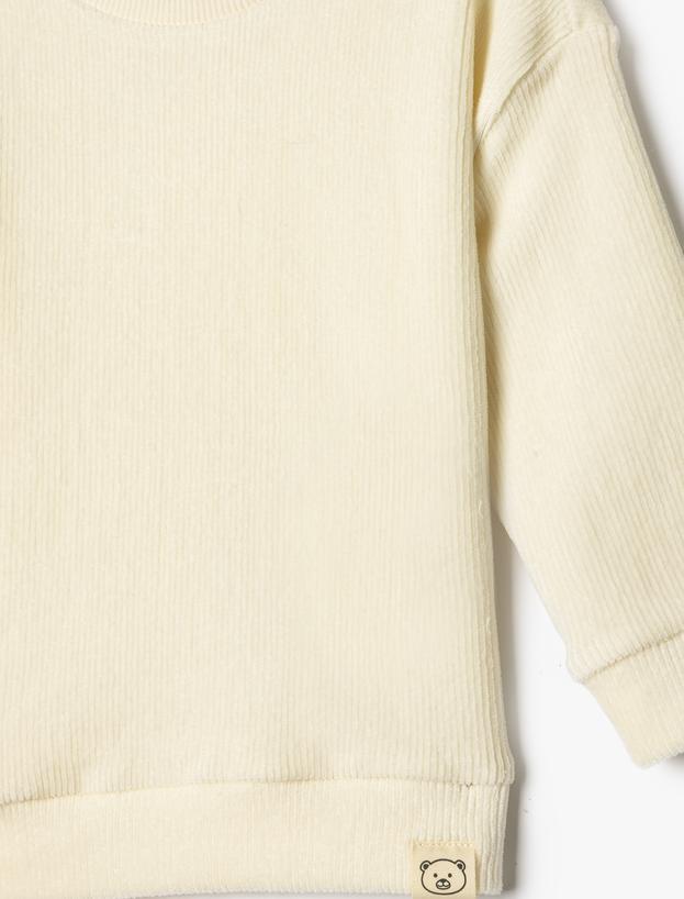 Basic Sweatshirt Bisiklet Yaka Ribanalı Uzun Kollu_2