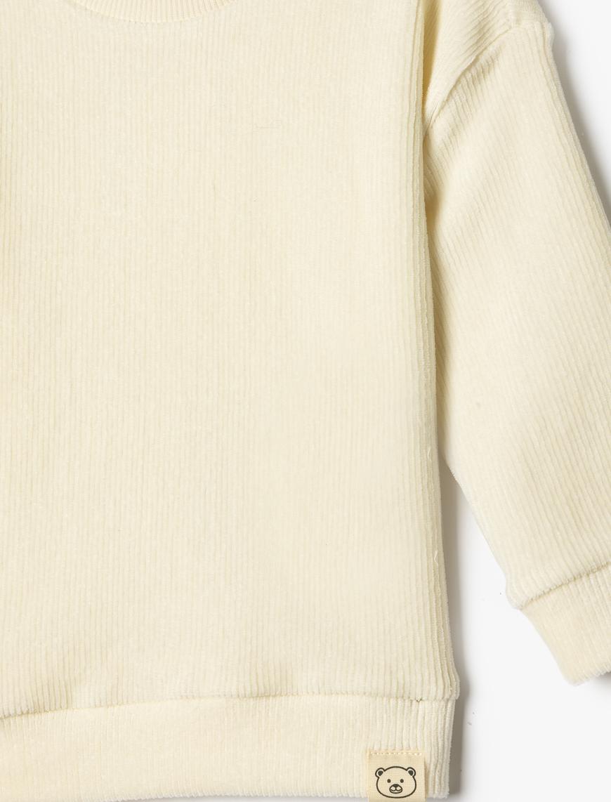  Erkek Bebek Basic Sweatshirt Bisiklet Yaka Ribanalı Uzun Kollu