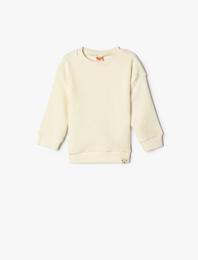 Basic Sweatshirt Bisiklet Yaka Ribanalı Uzun Kollu