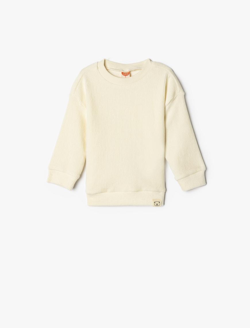  Erkek Bebek Basic Sweatshirt Bisiklet Yaka Ribanalı Uzun Kollu