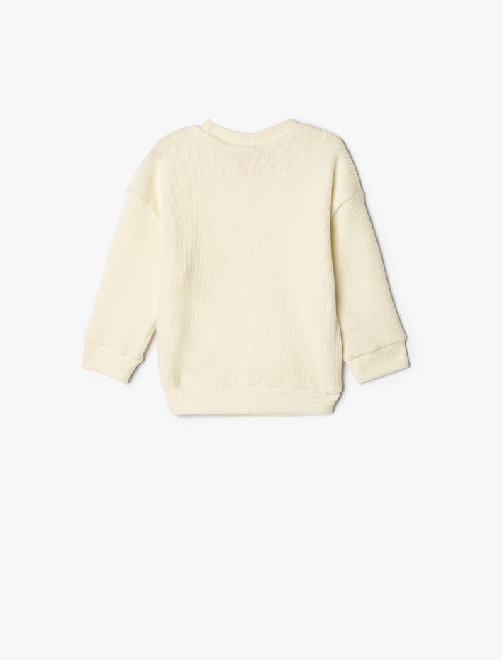 Erkek Bebek Basic Sweatshirt Bisiklet Yaka Ribanalı Uzun Kollu Bisiklet Yaka