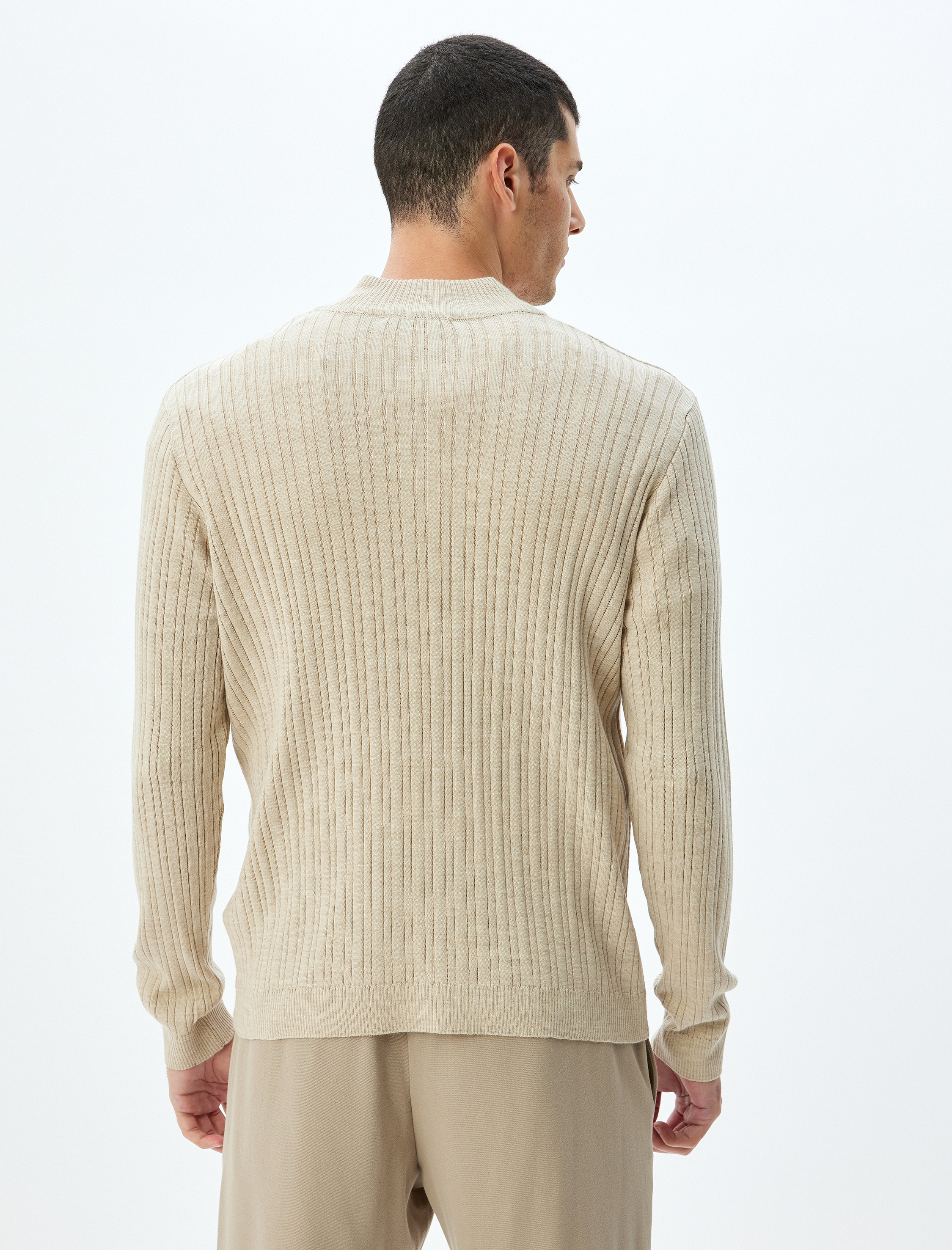 Triko Kazak Dik Yaka Yarım Fermuarlı Basic