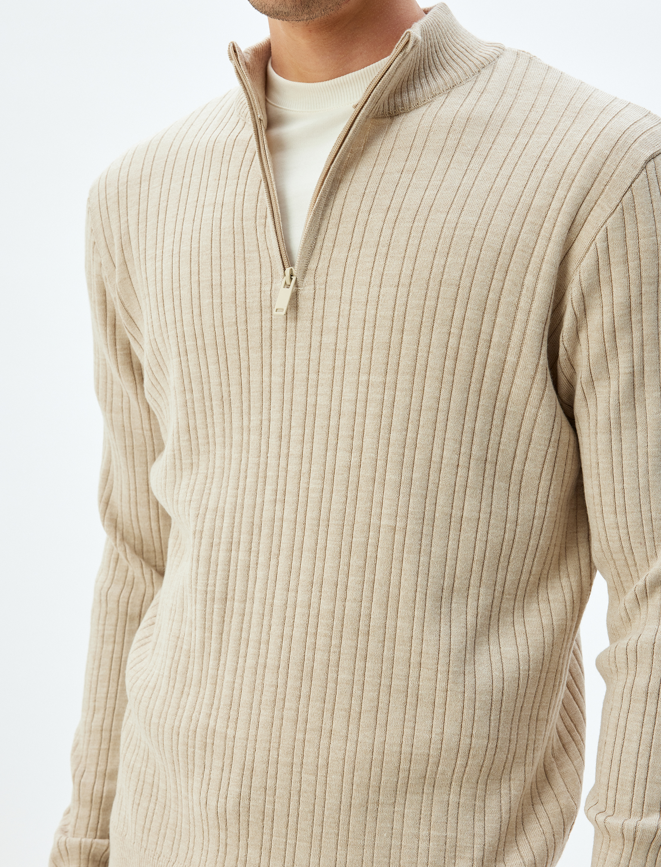 Triko Kazak Dik Yaka Yarım Fermuarlı Basic