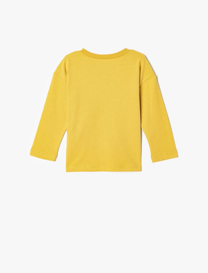 Erkek Bebek Hayvan Baskılı Pamuklu Uzun Kollu Bisiklet Yaka Tişört