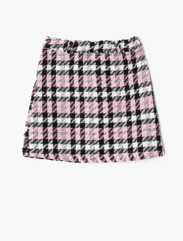 Kız Çocuk Tüvit Etek Cep Aplikeli Beli Lastikli