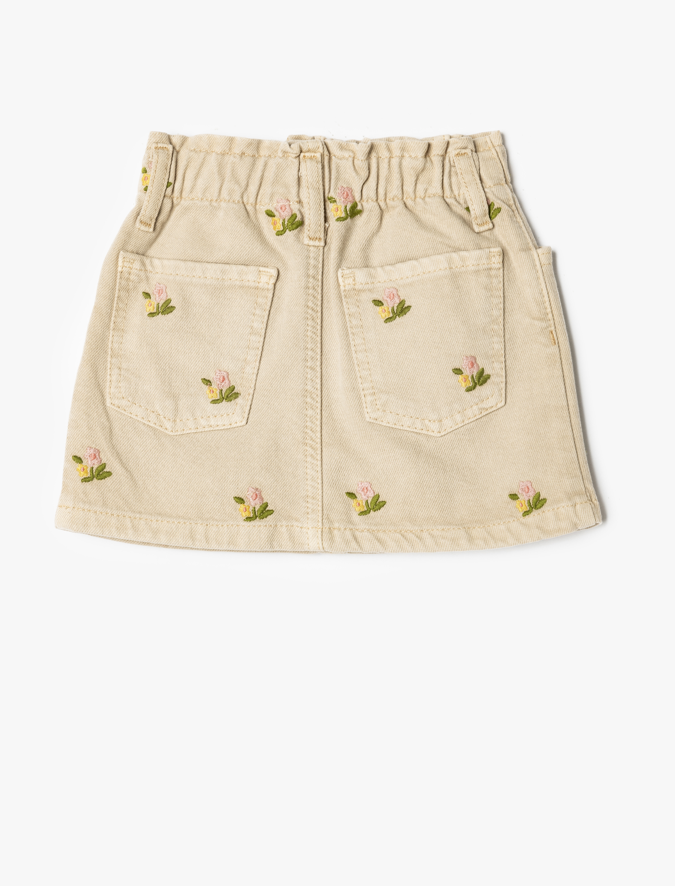  Kız Bebek Çiçek İşlemeli Cep Detaylı Pamuklu Denim Etek