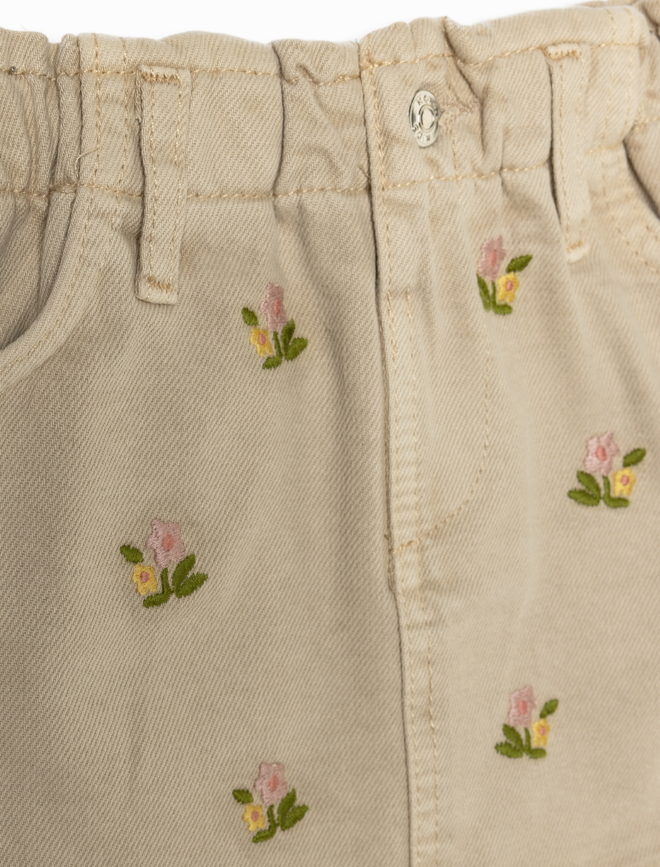  Kız Bebek Çiçek İşlemeli Cep Detaylı Pamuklu Denim Etek