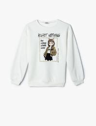 Sweatshirt Baskı Detaylı Bisiklet Yaka Uzun Kollu Şardonlu