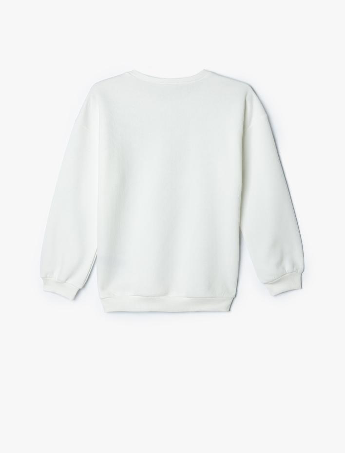 Kız Çocuk Sweatshirt Baskı Detaylı Bisiklet Yaka Uzun Kollu Şardonlu