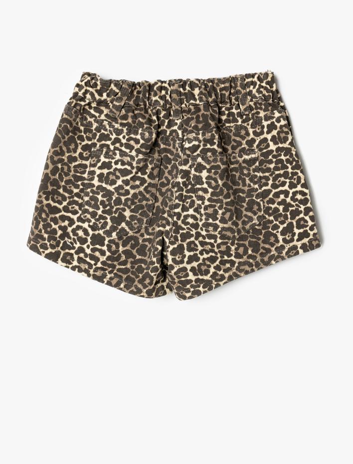 Kız Çocuk Kot Şort Etek Leopar Desenli Kruvaze Düğme Detaylı Pamuklu