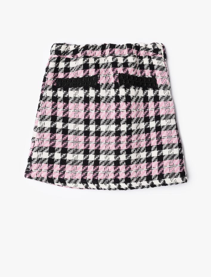 Kız Çocuk Tüvit Etek Cep Aplikeli Beli Lastikli