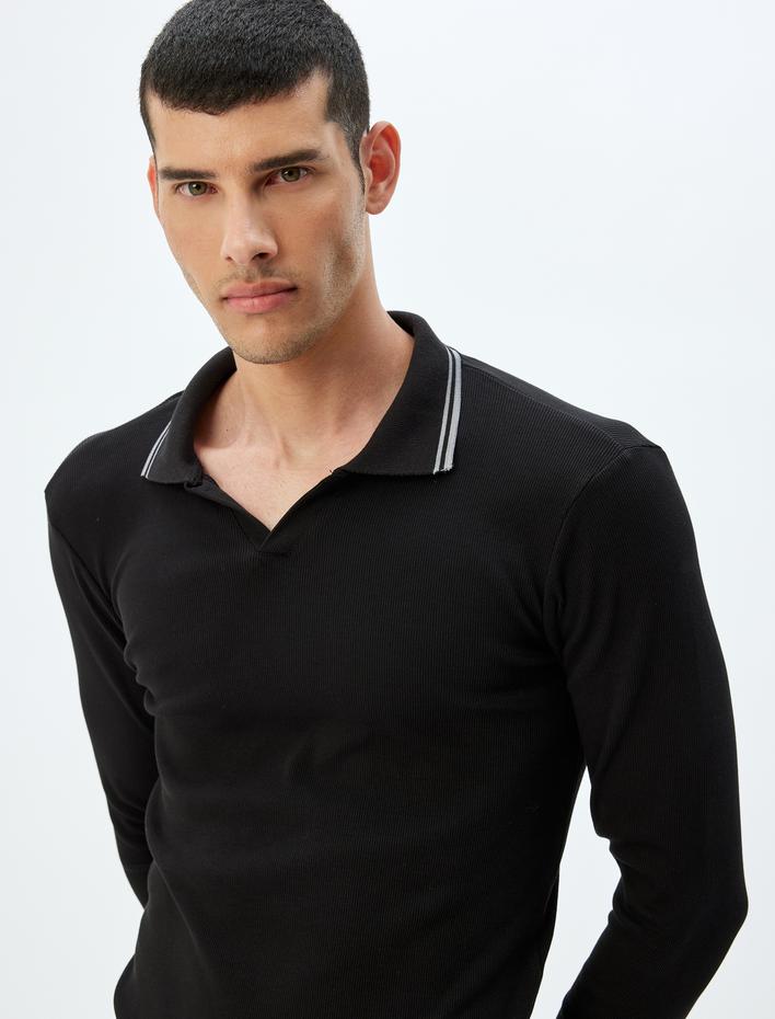  Slim Fit Uzun Kollu Pamuklu V Polo Yaka Tişört