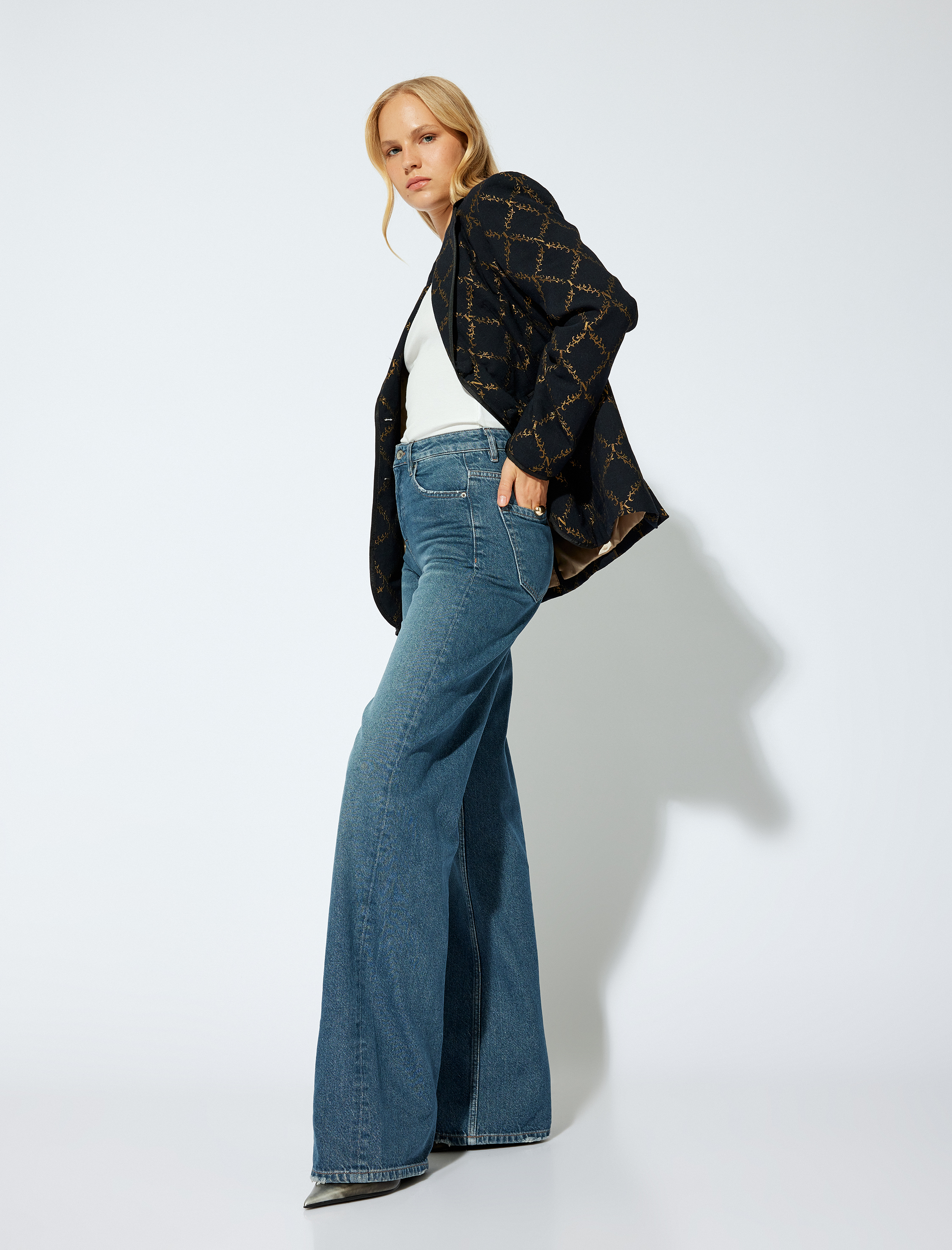 Bol Paça Kot Pantolon Normal Bel Straight Fit Düğmeli Cepli Pamuklu - Straight Fit Jeans
