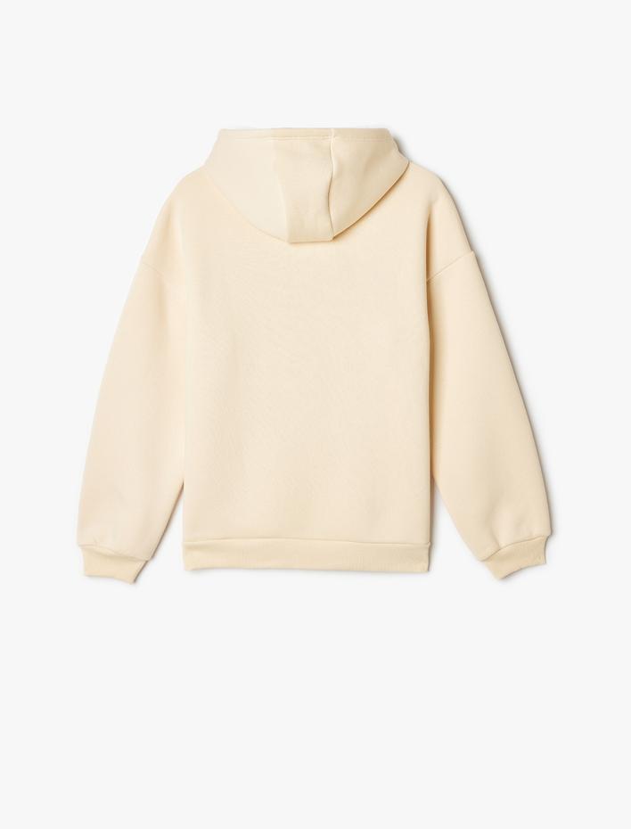 Kız Çocuk Kapşonlu Sweatshirt Şehir Temalı Baskı Detaylı Uzun Kollu Şardonlu