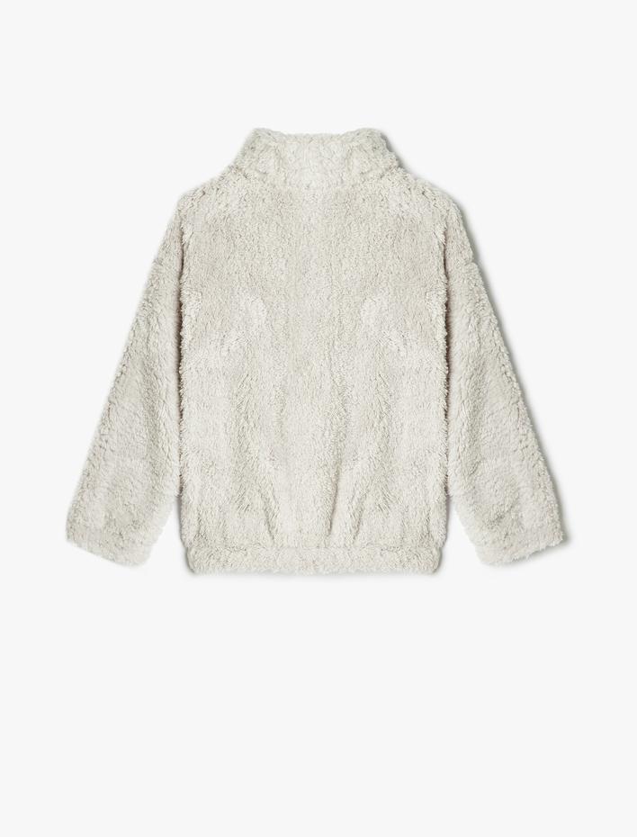 Erkek Çocuk Peluş Sweat Yarım Fermuarlı Dik Yaka İşleme Detaylı