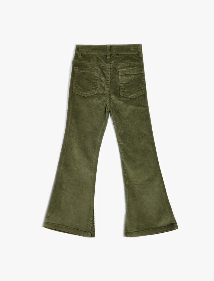 Kız Çocuk Kadife Pantolon İspanyol Paça Yırtmaç Detaylı