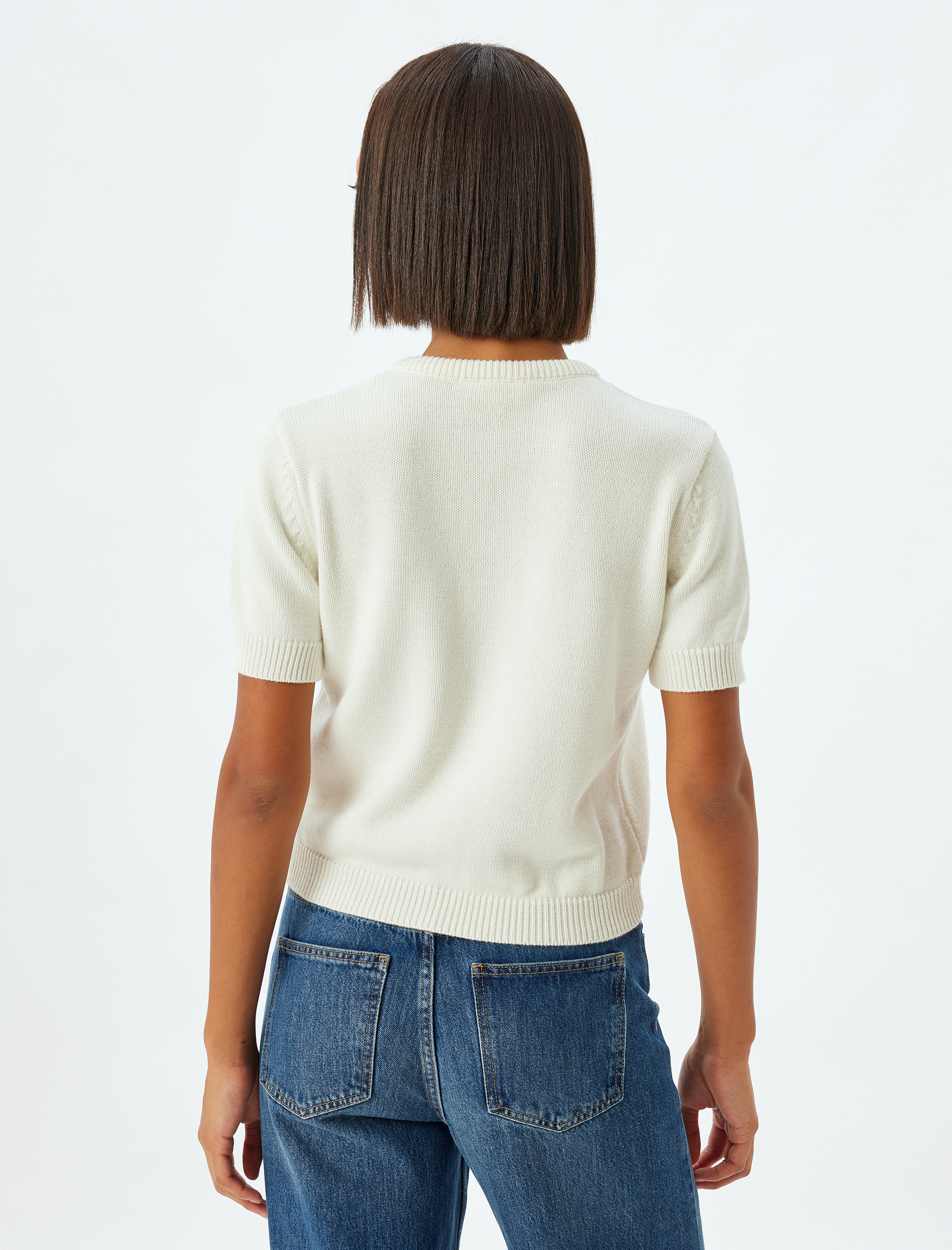   Triko Hırka Kısa Kollu Bisiklet Yaka Metal Düğmeli Slim Fit